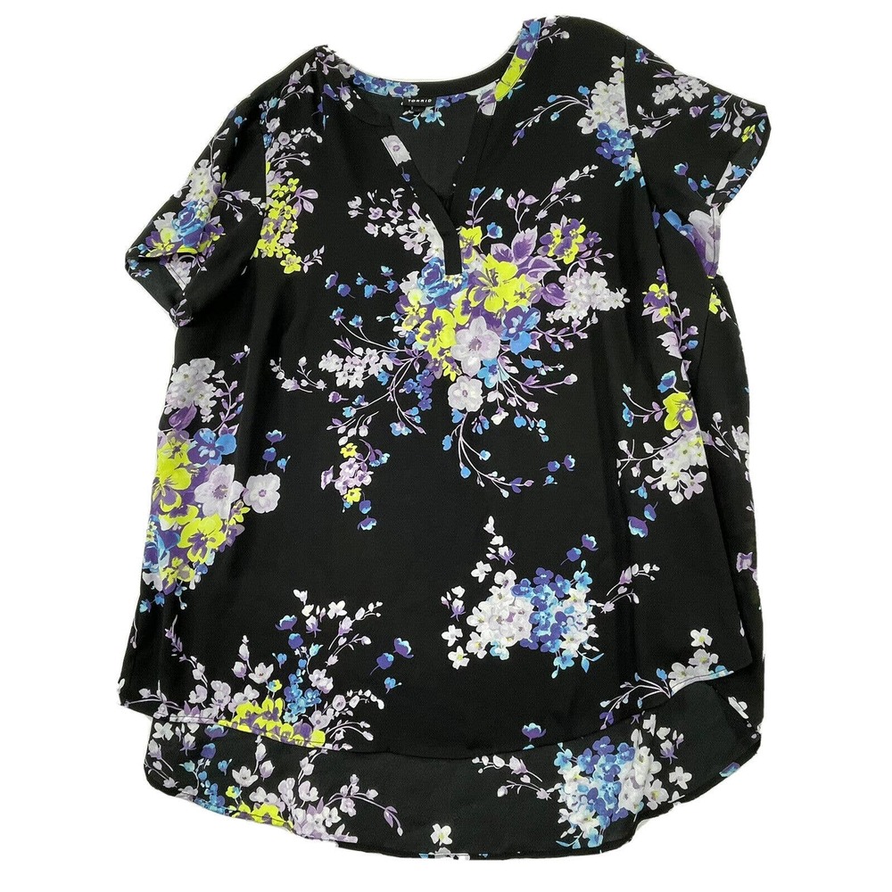 Torrid 3 Womens Plus Size 3X Black Floral Print Henley Long Tunic Top